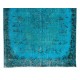 Contemporary Hand-Knotted Area Rug. Vintage Turkish Wool Carpet Over-Dyed in Teal Color