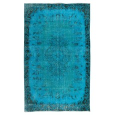 Contemporary Hand-Knotted Area Rug. Vintage Turkish Wool Carpet Over-Dyed in Teal Color