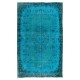 Contemporary Hand-Knotted Area Rug. Vintage Turkish Wool Carpet Over-Dyed in Teal Color