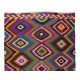 Dazzling Handmade Turkish Wool Kilim, One of a Kind Flat-Weave Rug, Floor Covering