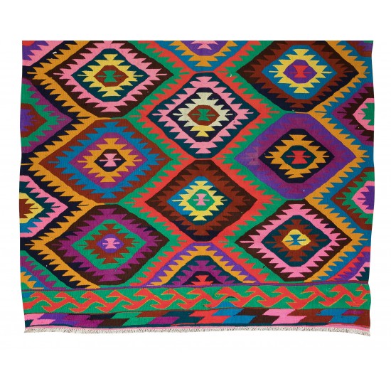 Dazzling Handmade Turkish Wool Kilim, One of a Kind Flat-Weave Rug, Floor Covering Dazzling Handmade Turkish Wool Kilim, One of a Kind Flat-Weave Rug, Floor Covering