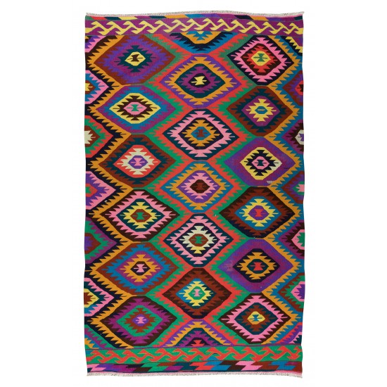 Dazzling Handmade Turkish Wool Kilim, One of a Kind Flat-Weave Rug, Floor Covering