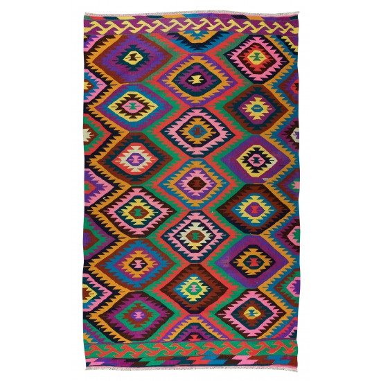 Dazzling Handmade Turkish Wool Kilim, One of a Kind Flat-Weave Rug, Floor Covering Dazzling Handmade Turkish Wool Kilim, One of a Kind Flat-Weave Rug, Floor Covering