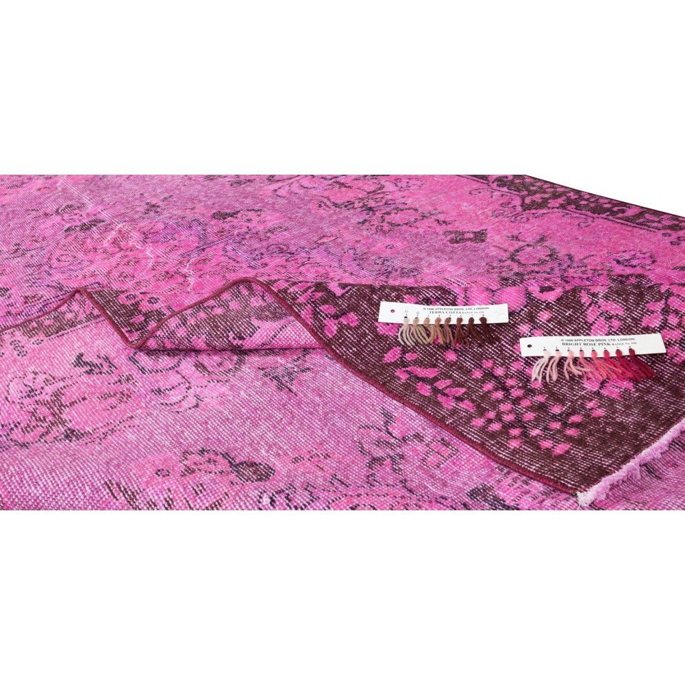 Pink Overdyed Rug from Turkey, Hand Knotted Floral Medallion Design Carpet