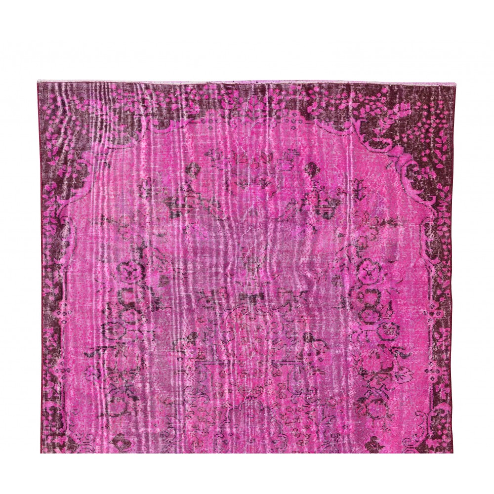 Pink Overdyed Rug from Turkey, Hand Knotted Floral Medallion Design Carpet