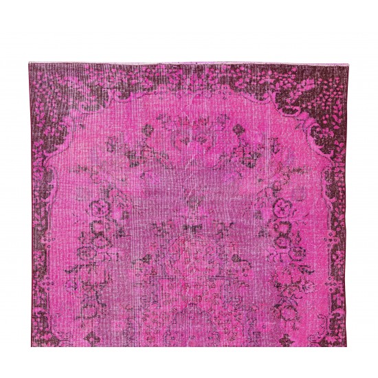 1960s Pink Overdyed Rug from Turkey, Hand Knotted Floral Medallion Design Carpet