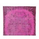 Pink Overdyed Rug from Turkey, Hand Knotted Floral Medallion Design Carpet