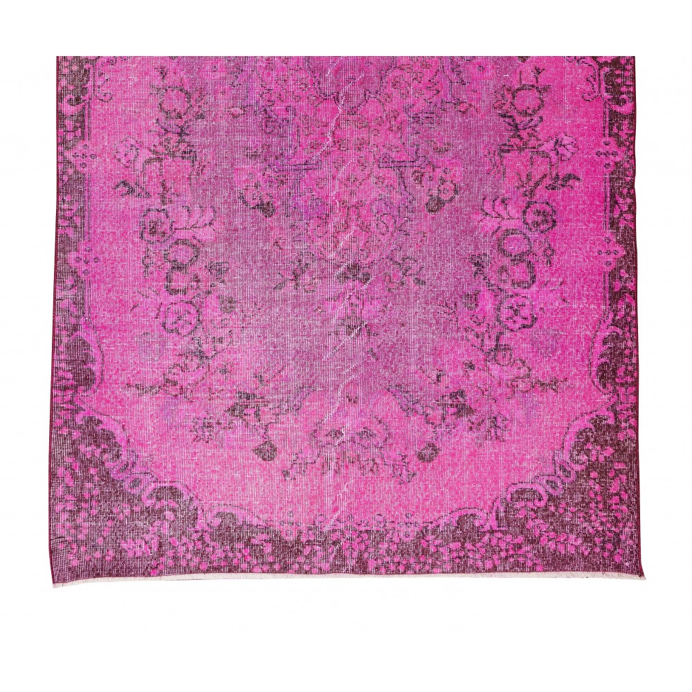 Pink Overdyed Rug from Turkey, Hand Knotted Floral Medallion Design Carpet