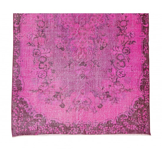 1960s Pink Overdyed Rug from Turkey, Hand Knotted Floral Medallion Design Carpet 1960s Pink Overdyed Rug from Turkey, Hand Knotted Floral Medallion Design Carpet