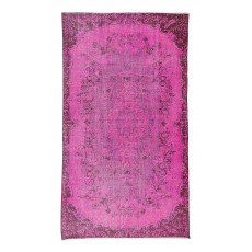 Pink Overdyed Rug from Turkey, Hand Knotted Floral Medallion Design Carpet