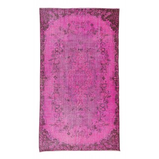 Pink Overdyed Rug from Turkey, Hand Knotted Floral Medallion Design Carpet