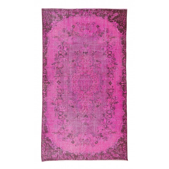 1960s Pink Overdyed Rug from Turkey, Hand Knotted Floral Medallion Design Carpet