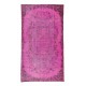 Pink Overdyed Rug from Turkey, Hand Knotted Floral Medallion Design Carpet