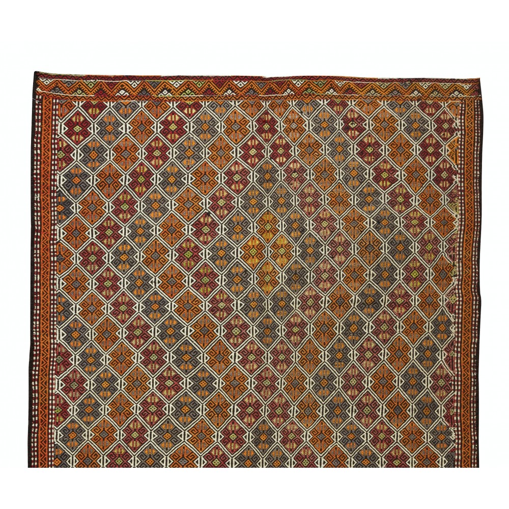 Vintage Turkish Jajim Kilim Rug, One of a Kind Hand-Woven Carpet Made of Wool