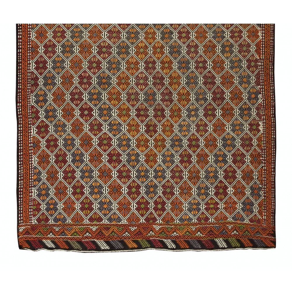 Vintage Turkish Jajim Kilim Rug, One of a Kind Hand-Woven Carpet Made of Wool