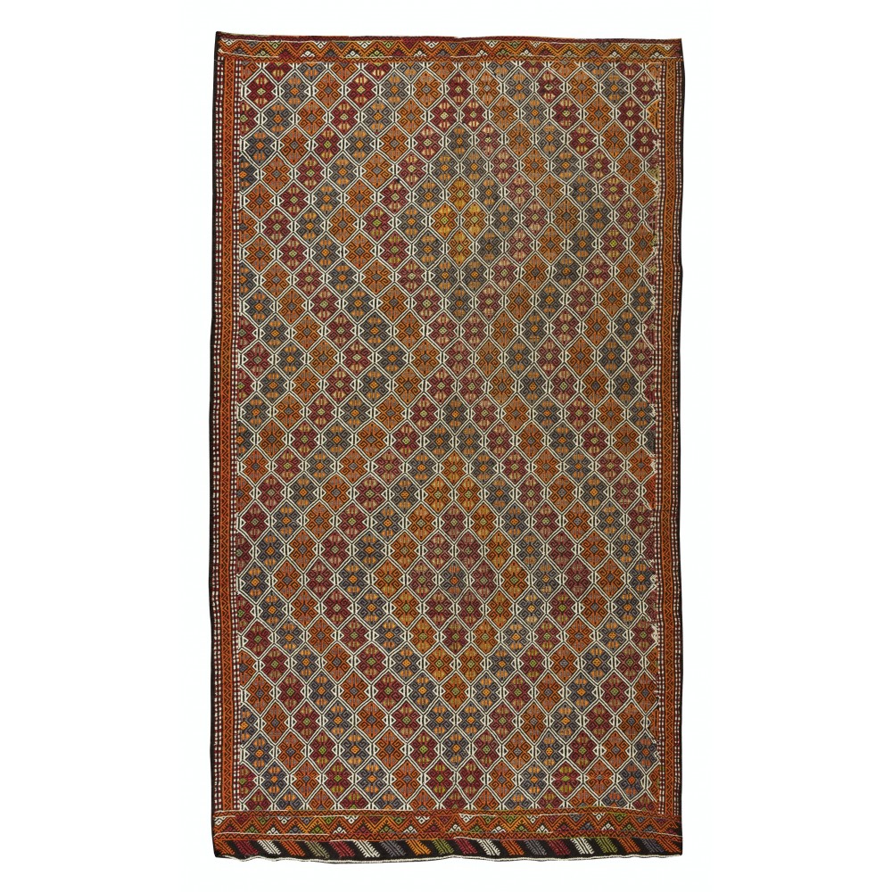 Vintage Turkish Jajim Kilim Rug, One of a Kind Hand-Woven Carpet Made of Wool