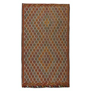 Vintage Turkish Jajim Kilim Rug, One of a Kind Hand-Woven Carpet Made of Wool