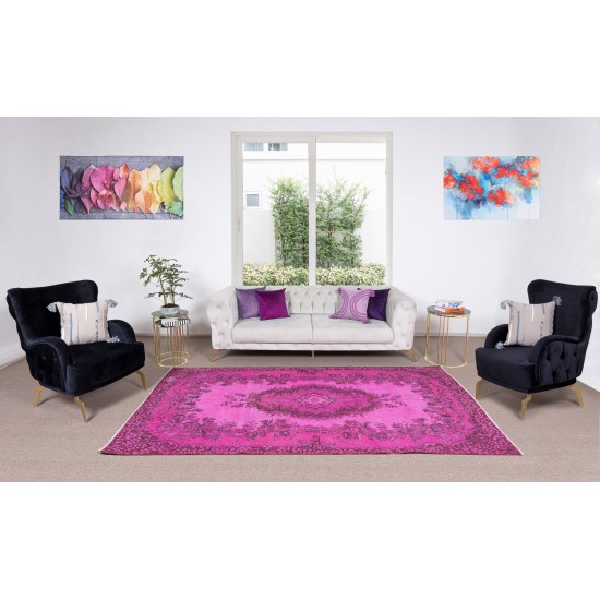 1960s Pink Overdyed Rug from Turkey, Hand Knotted Floral Medallion Design Carpet 1960s Pink Overdyed Rug from Turkey, Hand Knotted Floral Medallion Design Carpet
