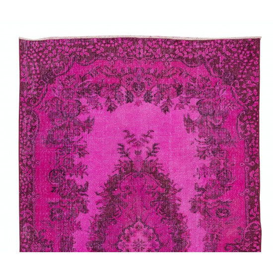 1960s Pink Overdyed Rug from Turkey, Hand Knotted Floral Medallion Design Carpet