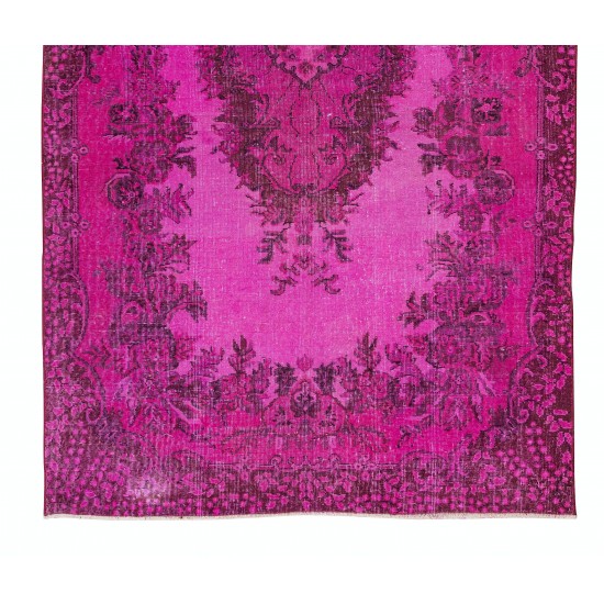 1960s Pink Overdyed Rug from Turkey, Hand Knotted Floral Medallion Design Carpet