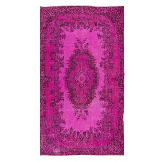 1960s Pink Overdyed Rug from Turkey, Hand Knotted Floral Medallion Design Carpet