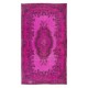 1960s Pink Overdyed Rug from Turkey, Hand Knotted Floral Medallion Design Carpet