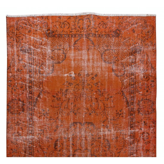 Room Size Authentic Vintage Hand Knotted Turkish Wool Area Rug Over-Dyed in Orange