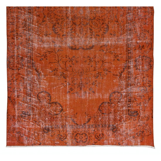 Room Size Authentic Vintage Hand Knotted Turkish Wool Area Rug Over-Dyed in Orange