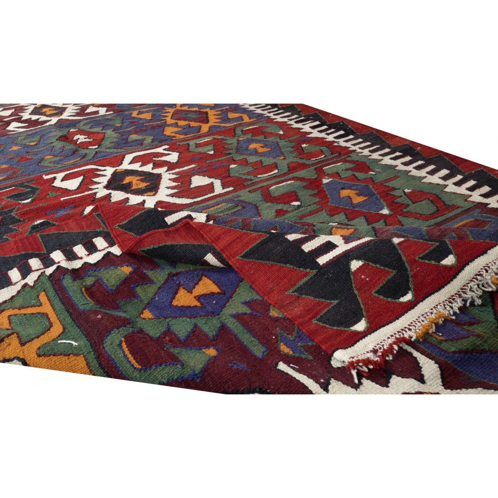 Multicolor Hand-Woven Turkish Vintage Wool Kilim, Flat-weave Rug