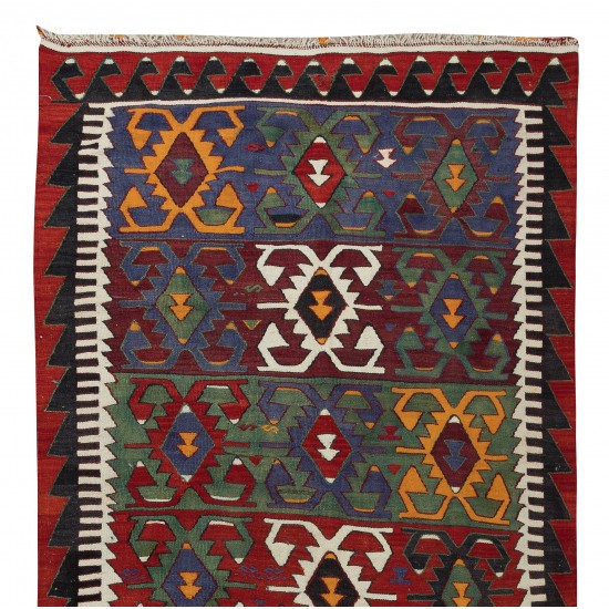 Multicolor Hand-Woven Turkish Vintage Wool Kilim, Flat-weave Rug