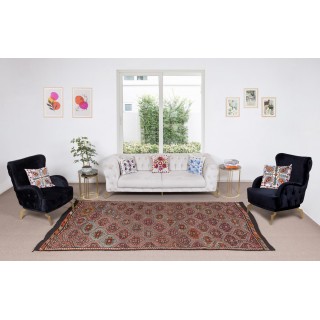 Vintage Turkish Jajim Kilim Rug, One of a Kind Hand-Woven Carpet Made of Wool