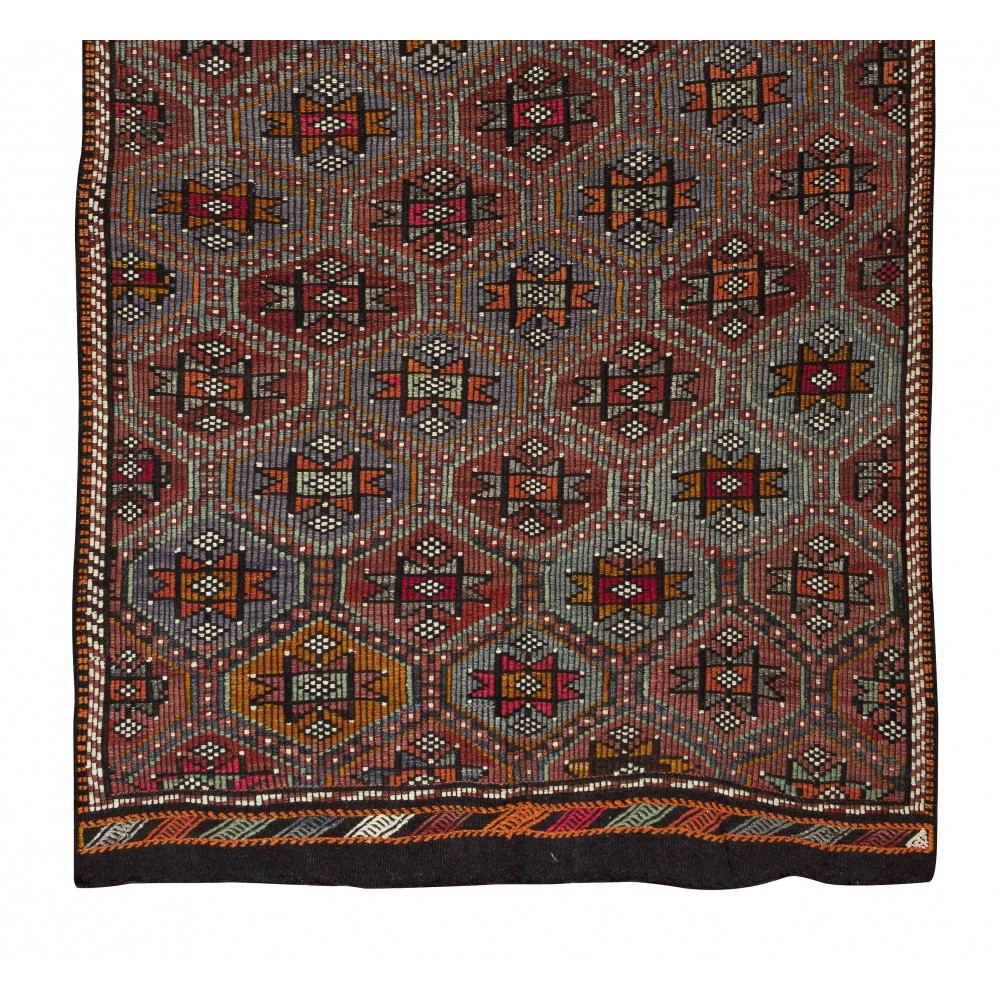 Vintage Turkish Jajim Kilim Rug, One of a Kind Hand-Woven Carpet Made of Wool