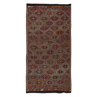 Vintage Turkish Jajim Kilim Rug, One of a Kind Hand-Woven Carpet Made of Wool