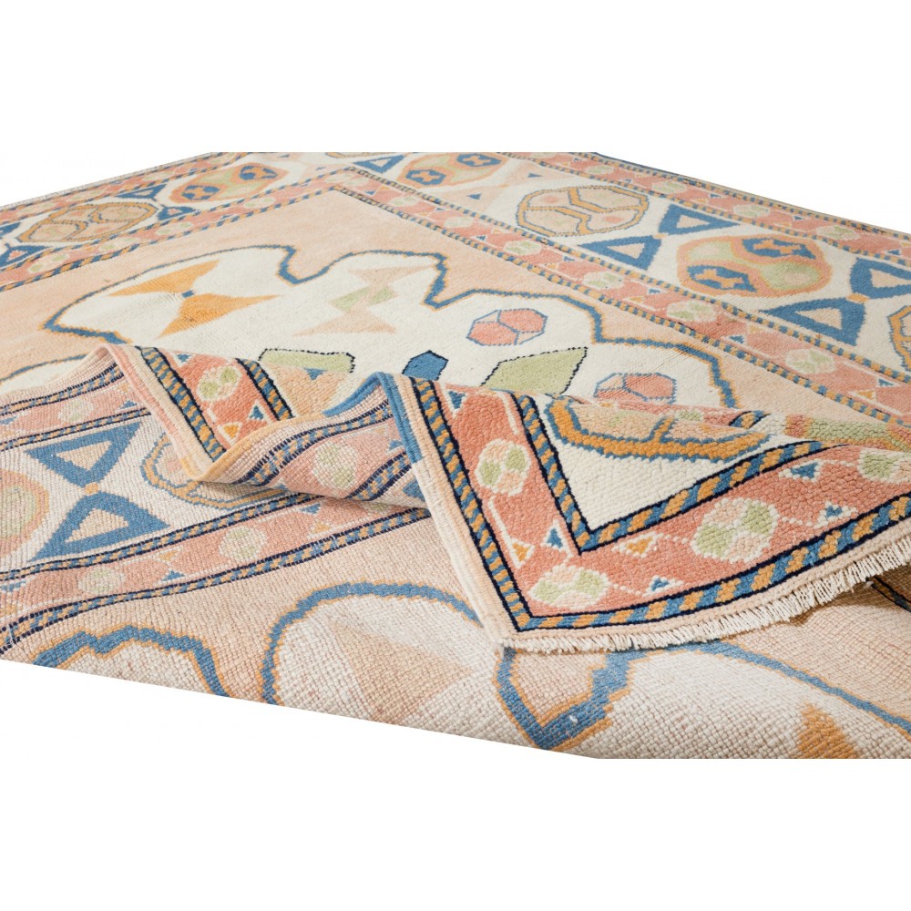 Handmade Turkish Geometric Patterned Area Rug for Office and Home Decor, 100% Wool