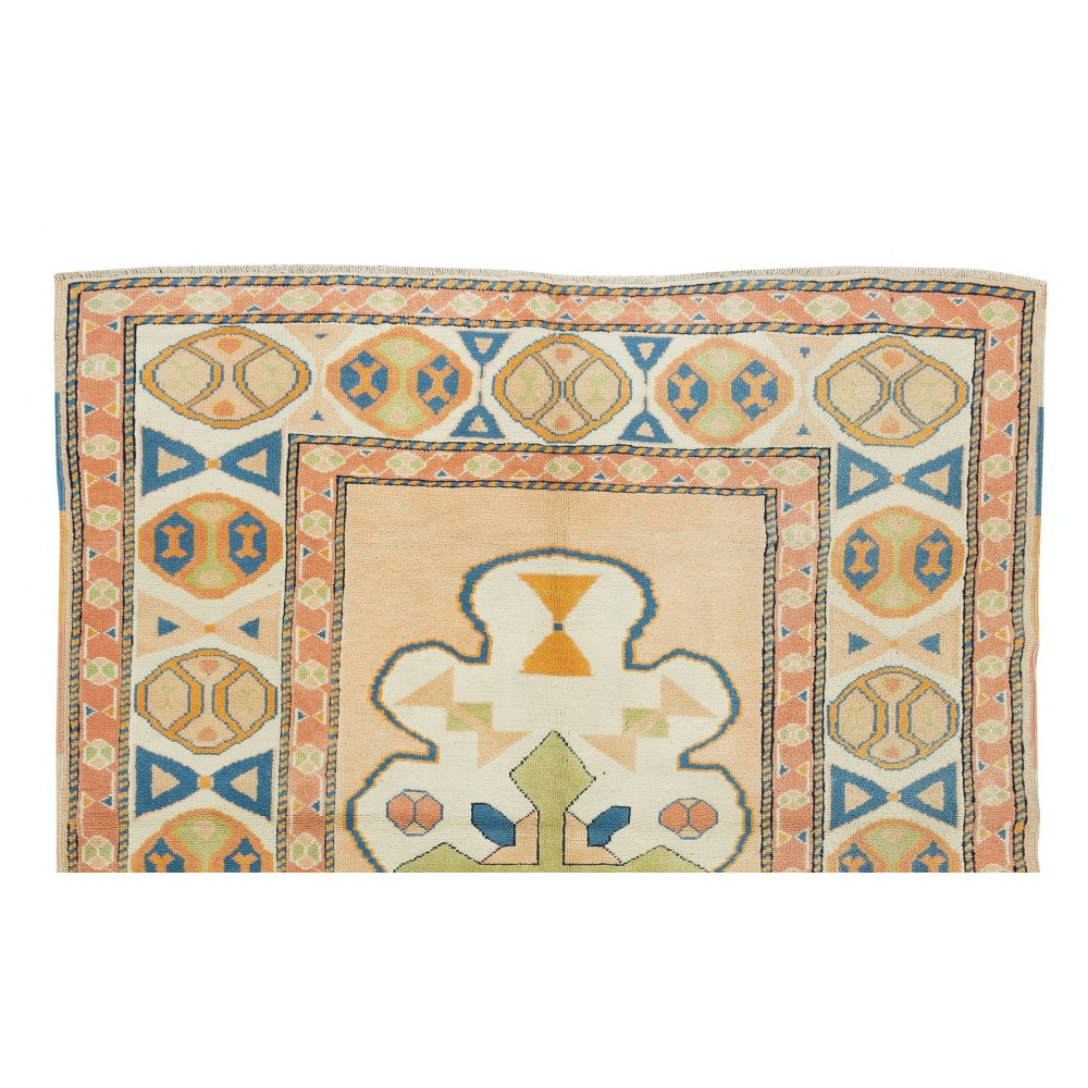 Handmade Turkish Geometric Patterned Area Rug for Office and Home Decor, 100% Wool