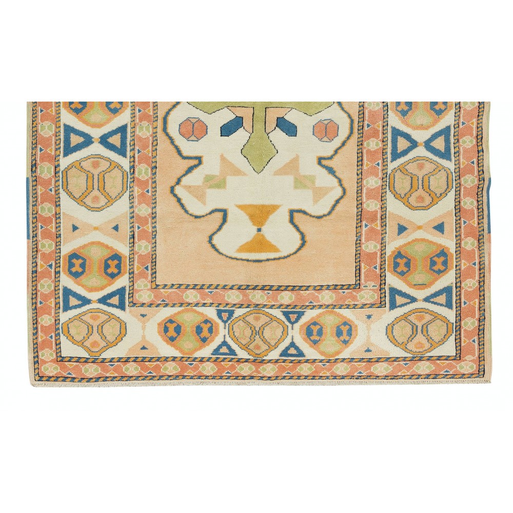 Handmade Turkish Geometric Patterned Area Rug for Office and Home Decor, 100% Wool