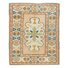Handmade Turkish Geometric Patterned Area Rug for Office and Home Decor, 100% Wool