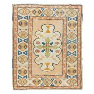 Handmade Turkish Geometric Patterned Area Rug for Office and Home Decor, 100% Wool