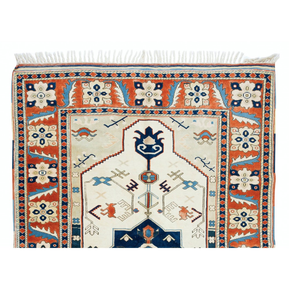 Handmade Turkish Geometric Patterned Area Rug for Office and Home Decor, 100% Wool