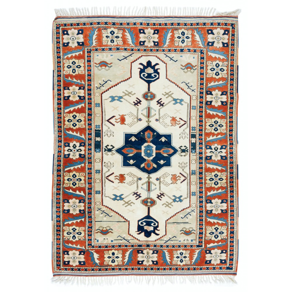 Handmade Turkish Geometric Patterned Area Rug for Office and Home Decor, 100% Wool