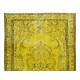 Medallion Pattern Yellow Over-dyed Rug, Modern Turkish Handmade Carpet