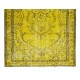 Medallion Pattern Yellow Over-dyed Rug, Modern Turkish Handmade Carpet