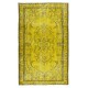 Medallion Pattern Yellow Over-dyed Rug, Modern Turkish Handmade Carpet