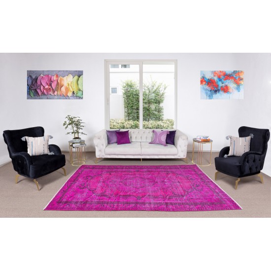 Fantastic Pink Overdyed Rug from Turkey, Hand Knotted Medallion Design Carpet