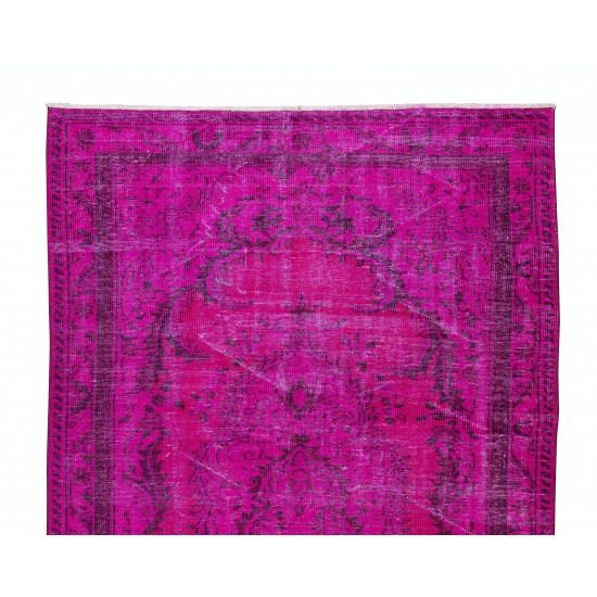 Fantastic Pink Overdyed Rug from Turkey, Hand Knotted Medallion Design Carpet