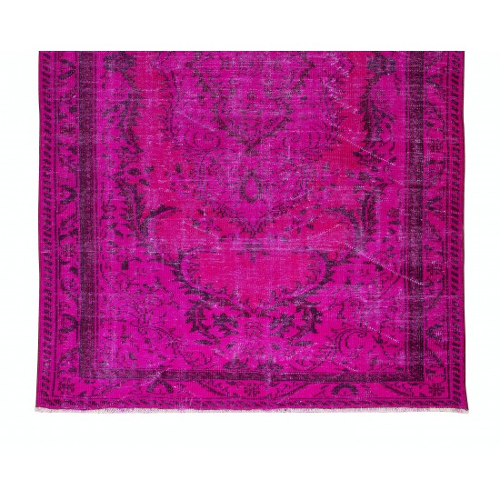 Fantastic Pink Overdyed Rug from Turkey, Hand Knotted Medallion Design Carpet