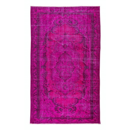 Fantastic Pink Overdyed Rug from Turkey, Hand Knotted Medallion Design Carpet