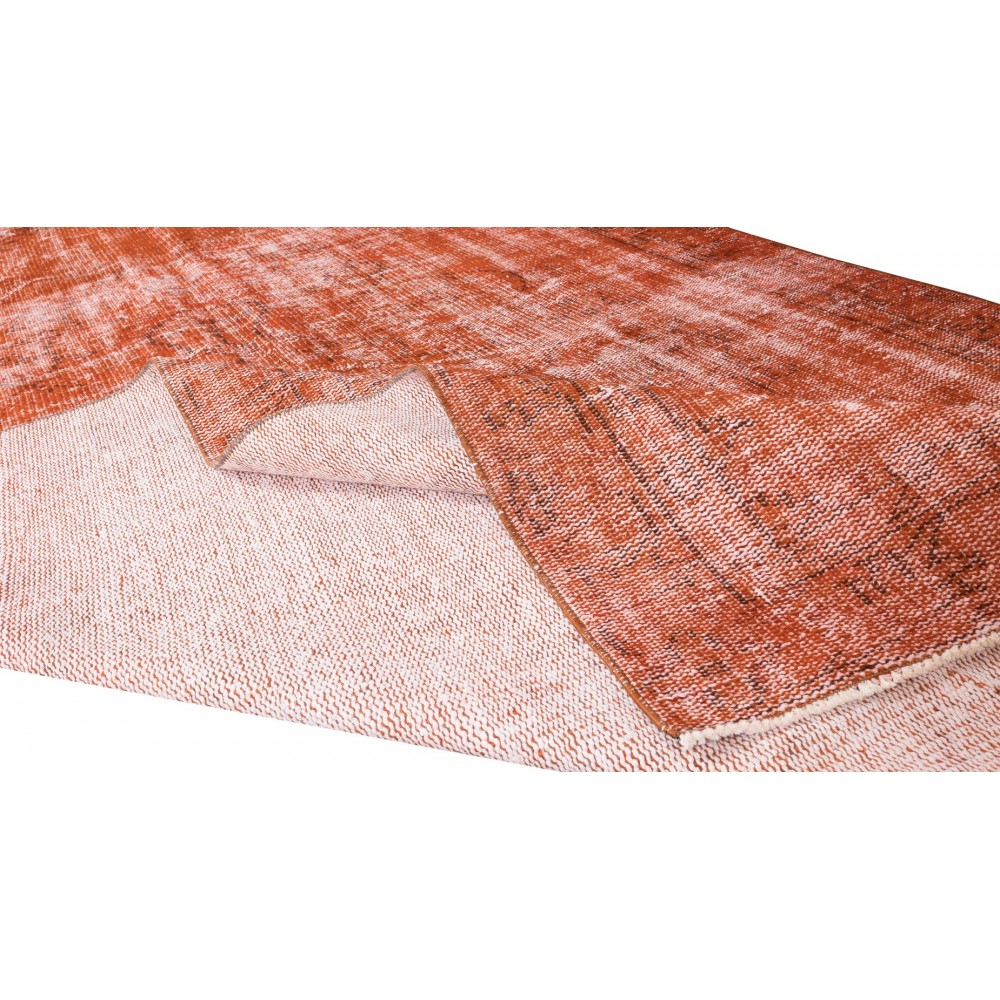 Modern Orange Over-dyed Rug, Turkish Handmade Carpet