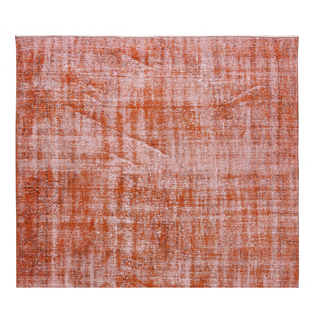 Modern Orange Over-dyed Rug, Turkish Handmade Carpet