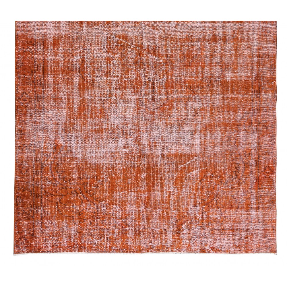 Modern Orange Over-dyed Rug, Turkish Handmade Carpet